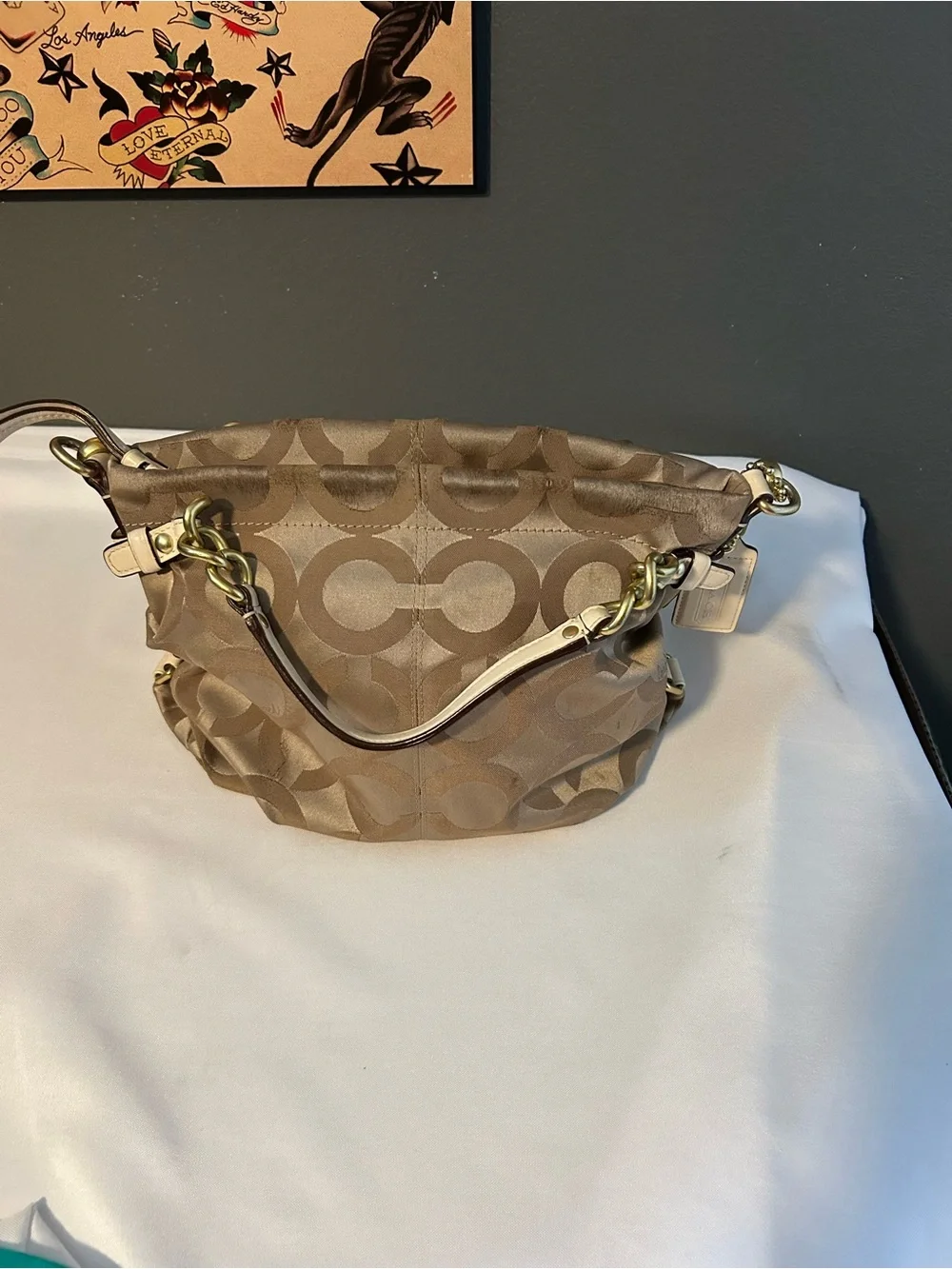 Coach Signature Op Art Sateen Brooke Hobo Shoulder Bag